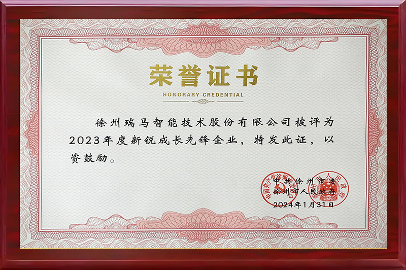 新銳成長先鋒企業(yè)證書